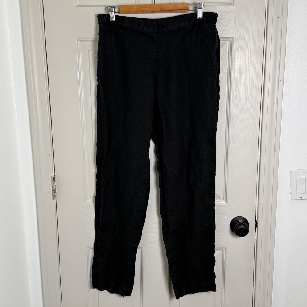 J Jill 100% Linen Pants Women Small Black Straight Leg Casual Summer Lightweight